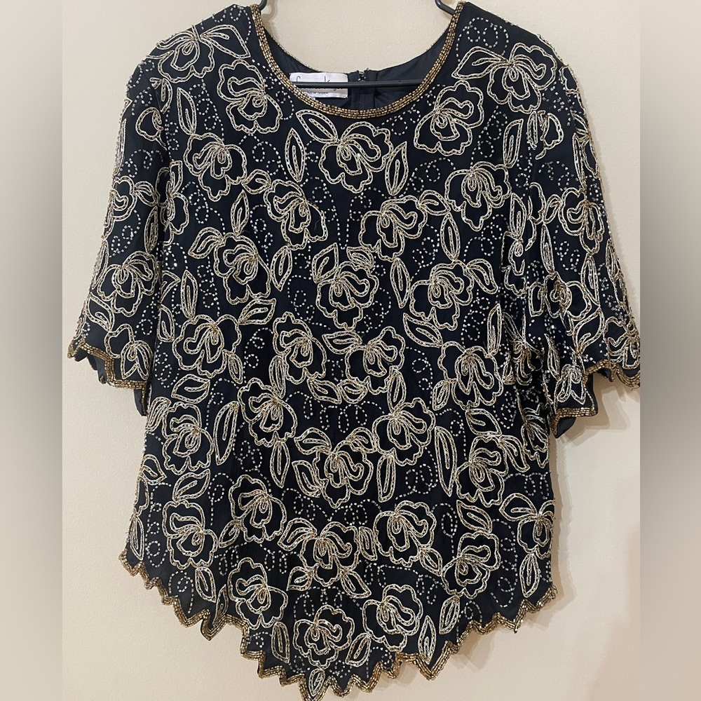 Vintage Gold and Black beaded silk top